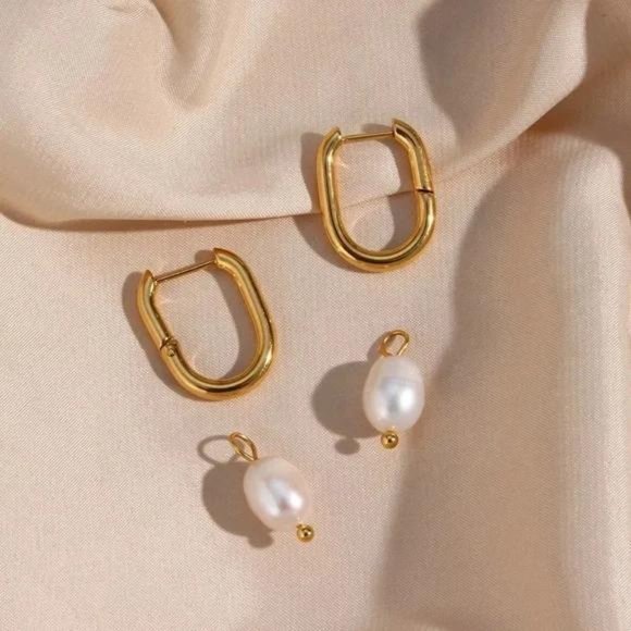 New 18K Freshwater Pearl Drop U Shape Earrings, CUTE RING, SHINY RING. - Picture 6 of 7